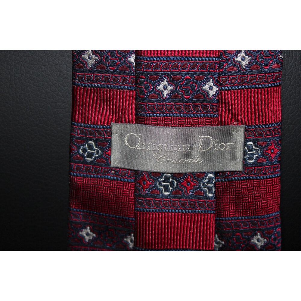 Christian Dior Cravate Silk Tie –Burgundy Red Geometric Pattern Vintage Designer